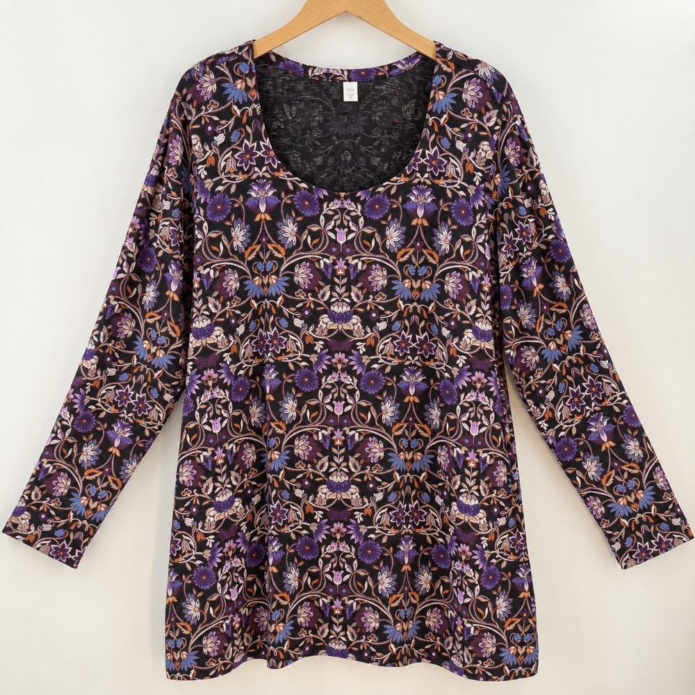 J. Jill Whimsigoth Floral Tunic Womens 2X Boho Purple Cotton Modal Top